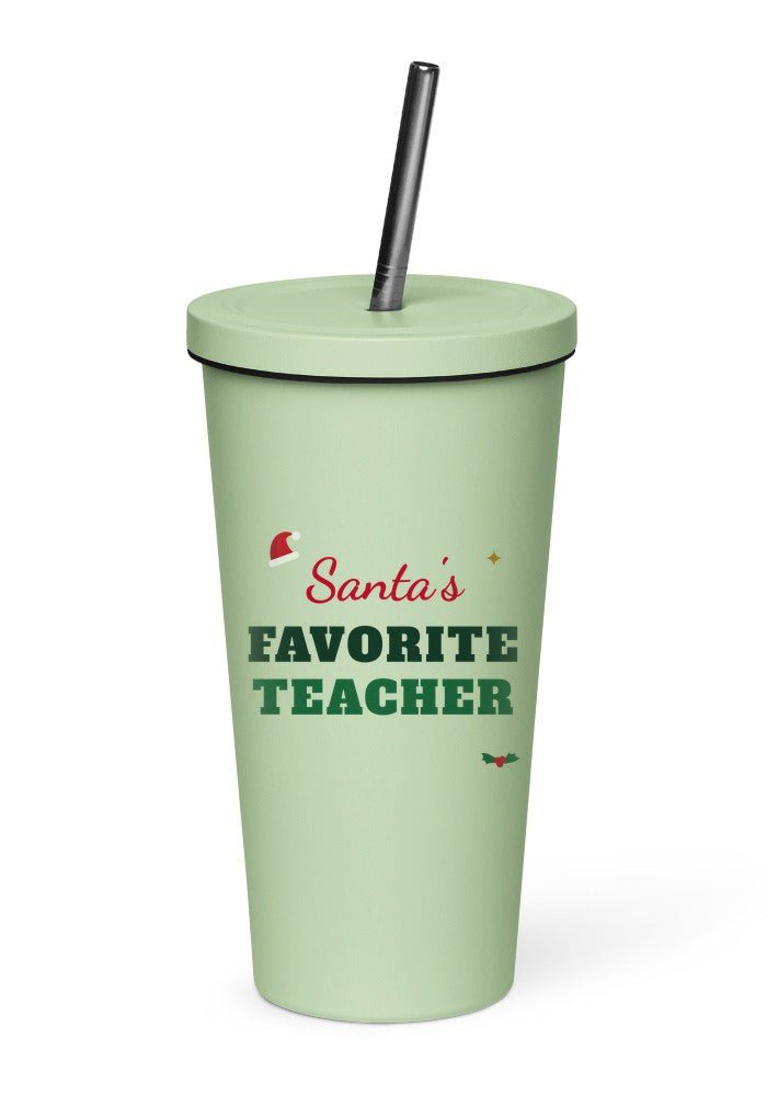 Santa's Favorite Teacher tumbler in Mint