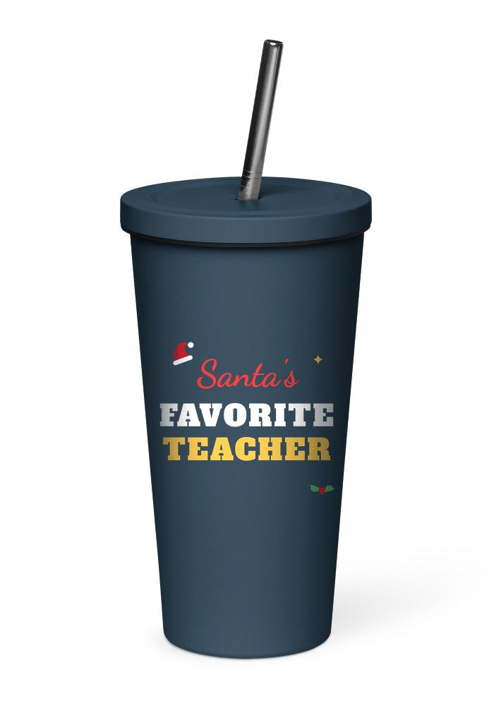 Santa's Favorite Teacher tumbler in Navy