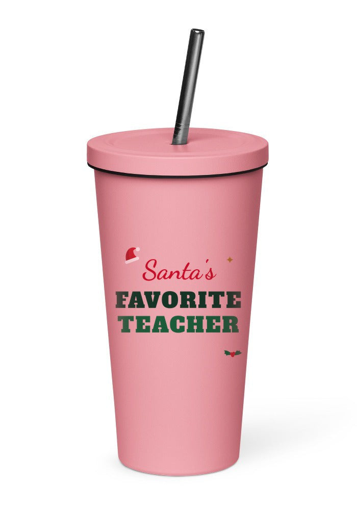 Santa's Favorite Teacher tumbler in Pink