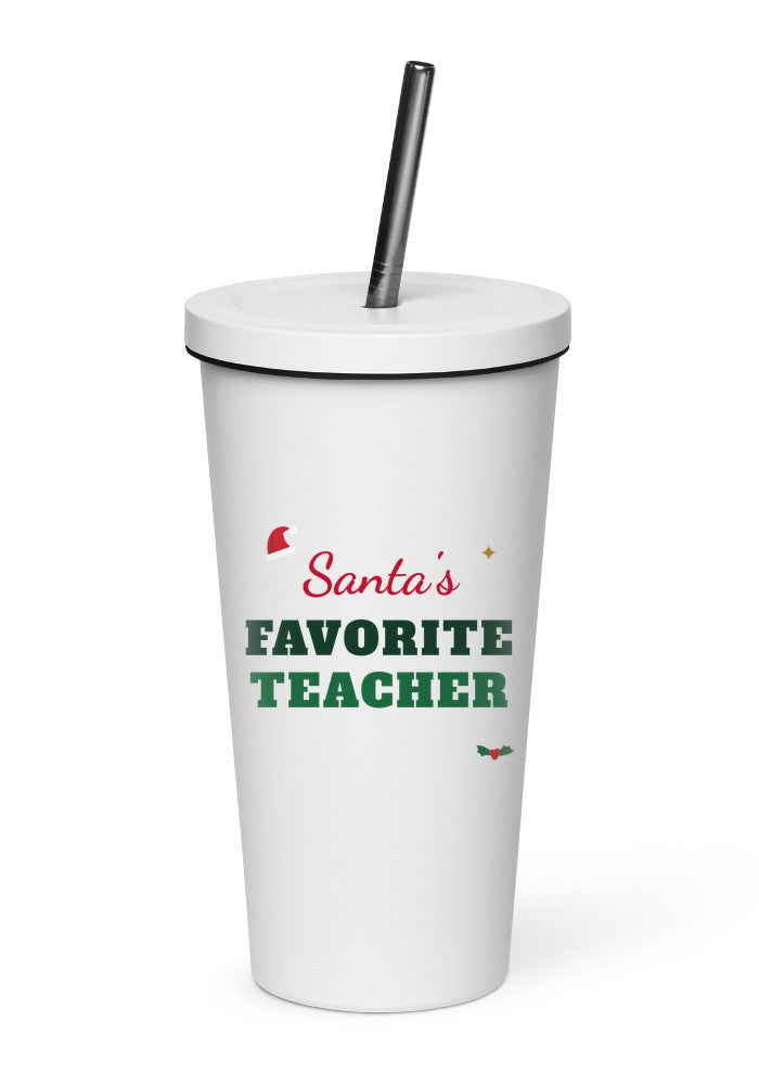 Santa's Favorite Teacher tumbler in White