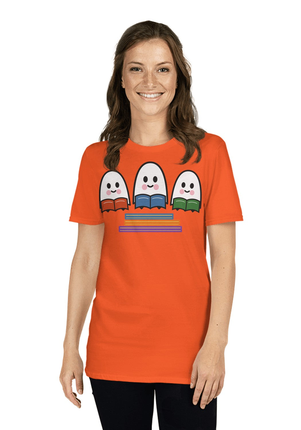 Ghosts Reading Books t-shirt in Orange