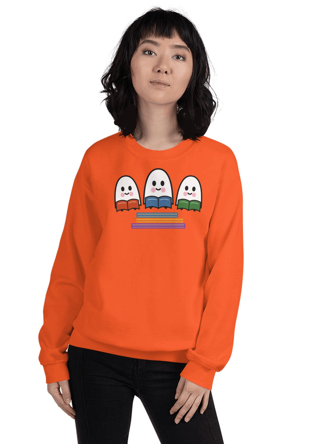Ghosts Reading Books sweatshirt in Orange