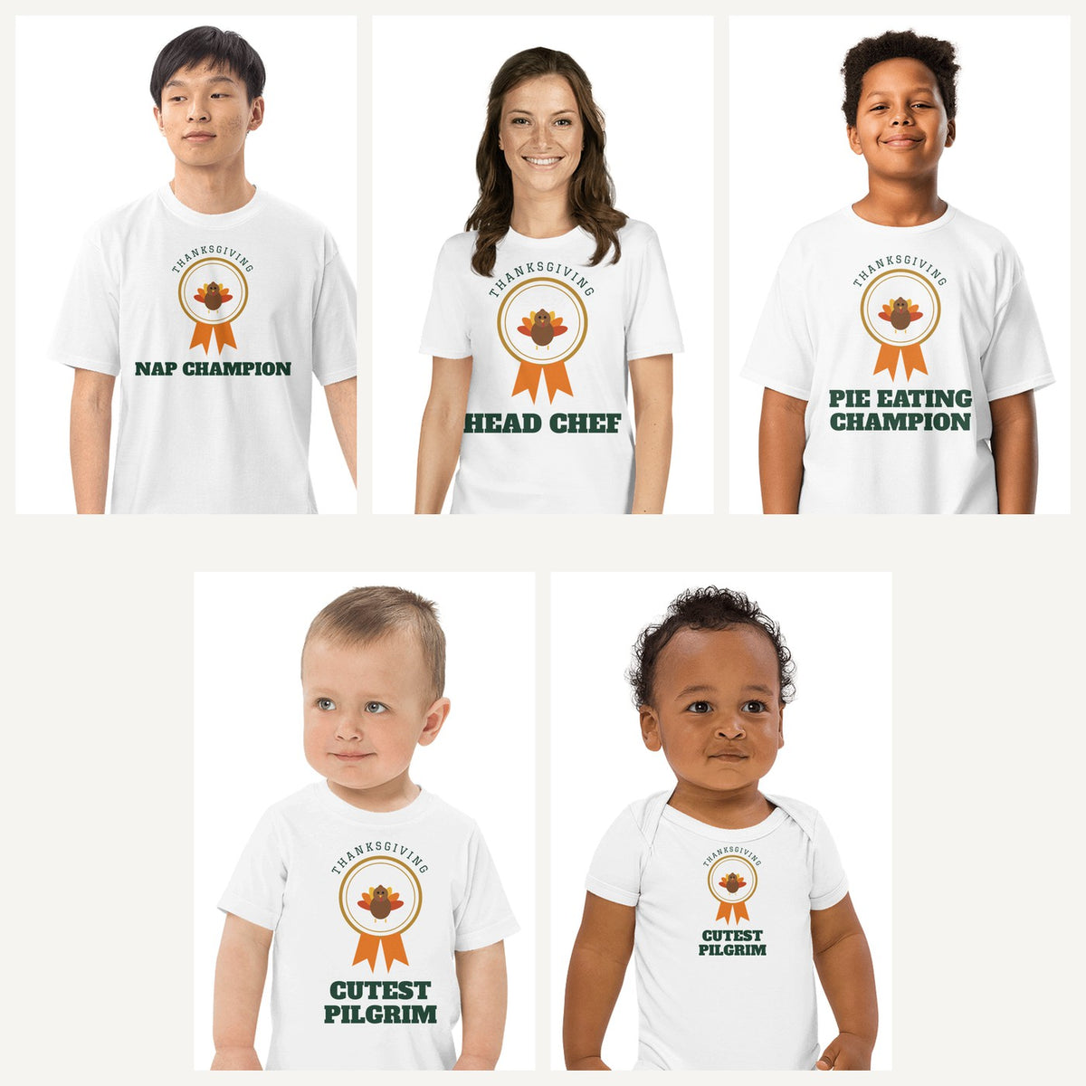 Thanksgiving Awards Family Shirts in White, family set