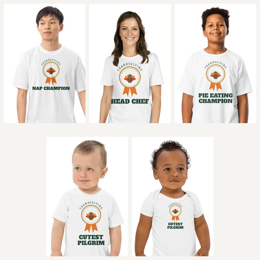 Thanksgiving Awards Family Shirts in White, family set