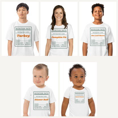 Thanksgiving Nutrition Facts Family Shirts in White, family set