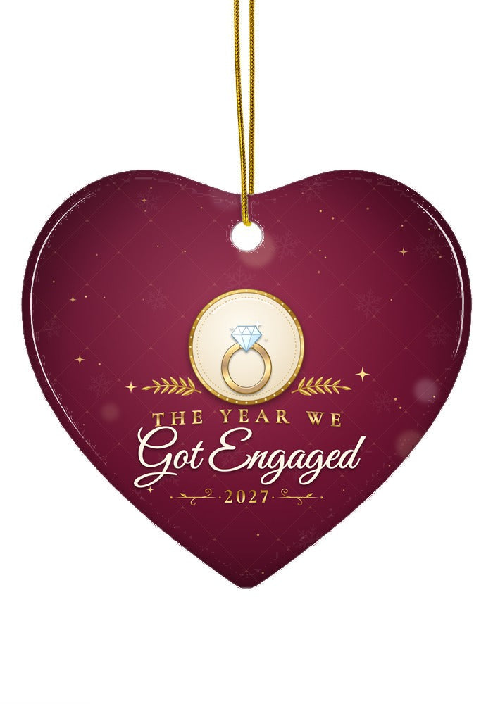 Got Engaged ornament dated 2027, heart shape