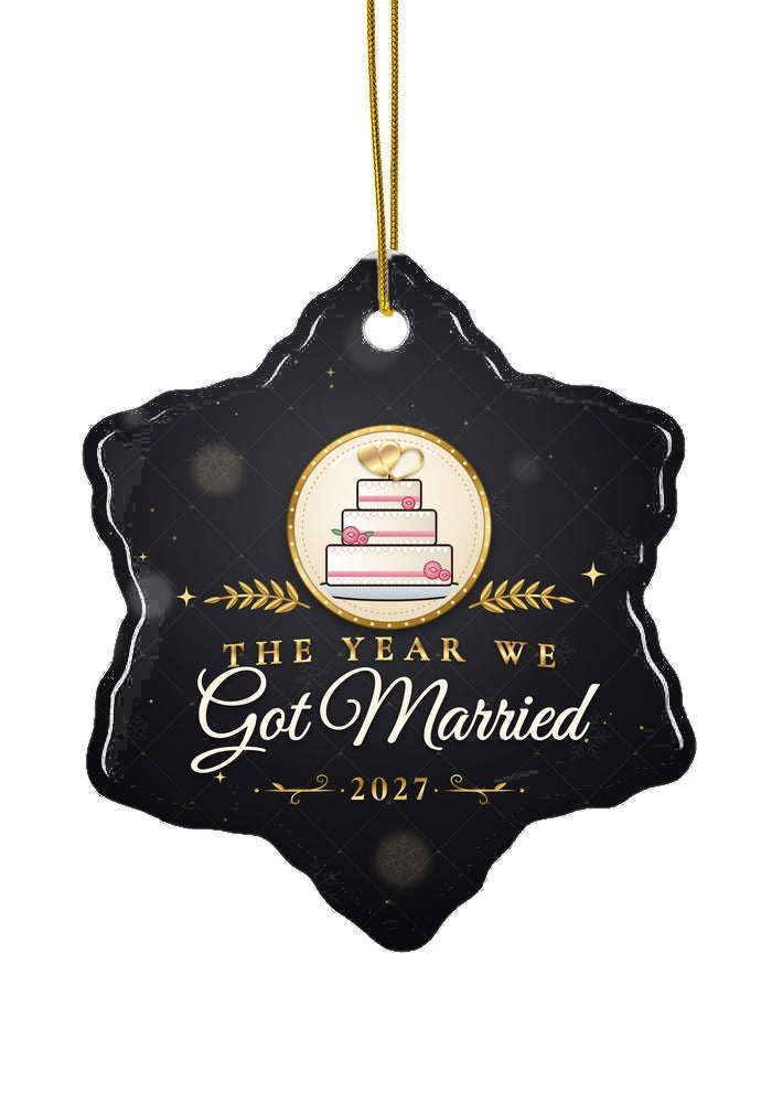 Got Married ornament dated 2027, snowflake shape