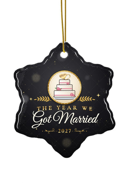 Got Married ornament dated 2027, snowflake shape