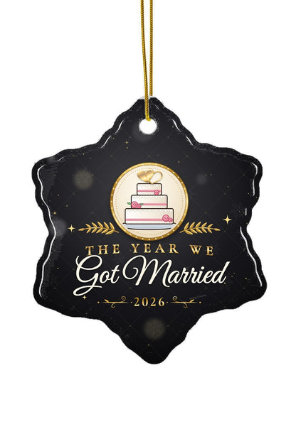 Got Married ornament, snowflake shape