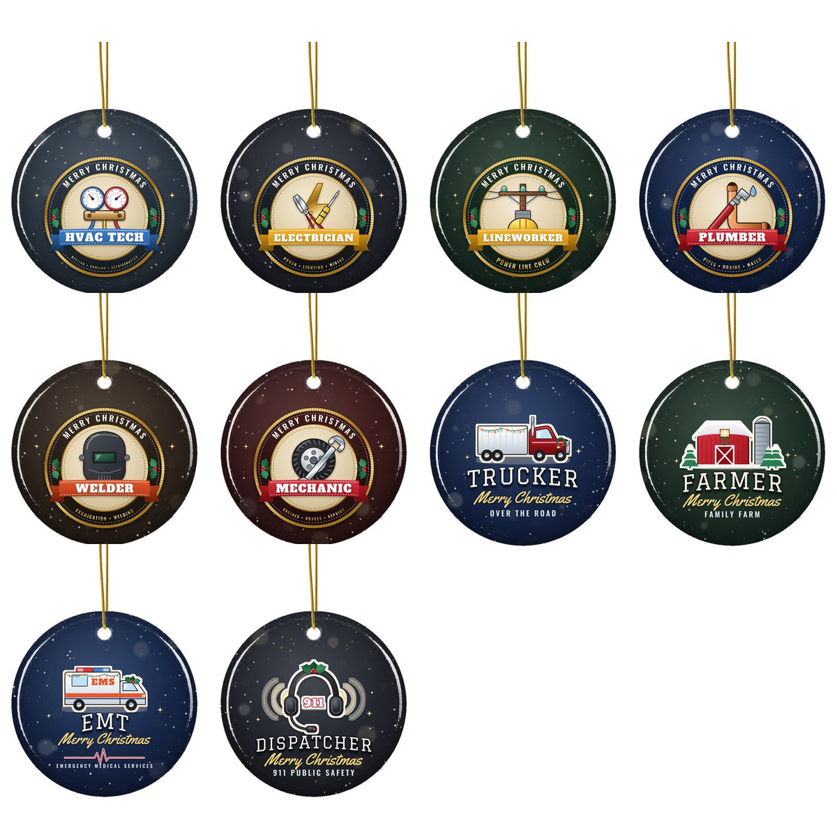 Trades and first responders Christmas ornament: all designs