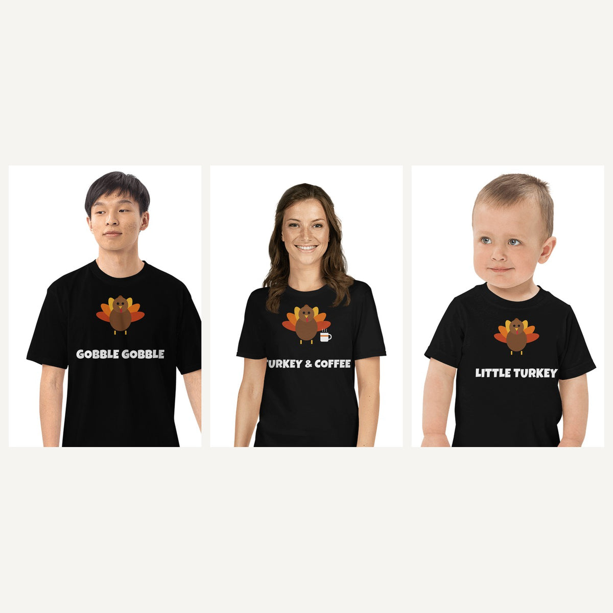 Turkey Thanksgiving Shirts in Black, family set
