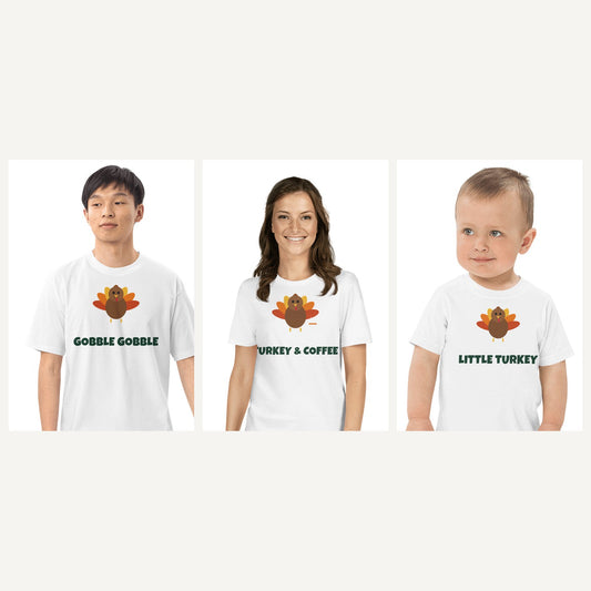 Turkey Thanksgiving Shirts in White, family set