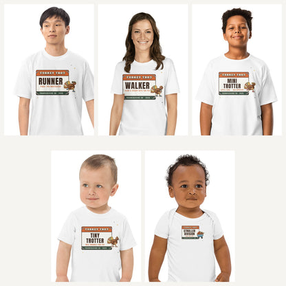 Turkey Trot 2026 Family Shirts in White, family set