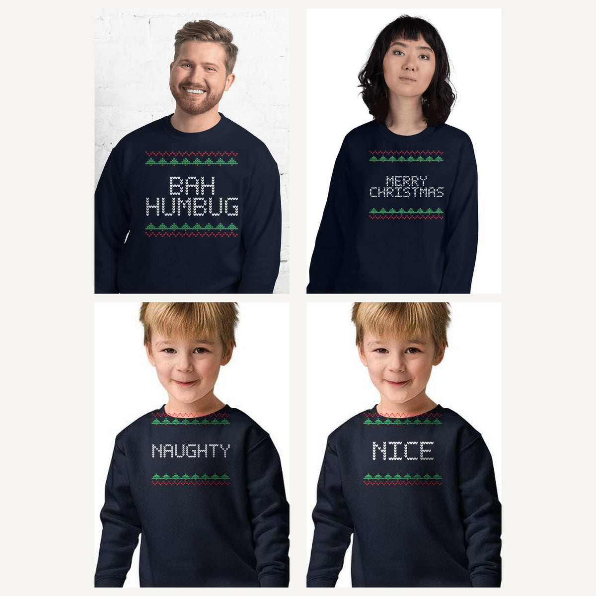 Ugly Christmas Sweater Family Sweatshirts in Navy, family set