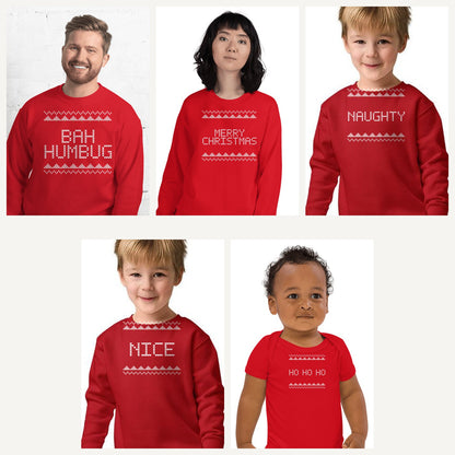 Ugly Christmas Sweater Family Sweatshirts in Red, family set