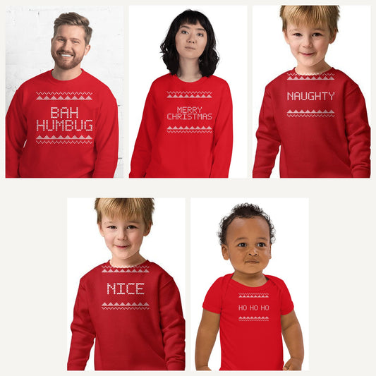 Ugly Christmas Sweater Family Sweatshirts in Red, family set