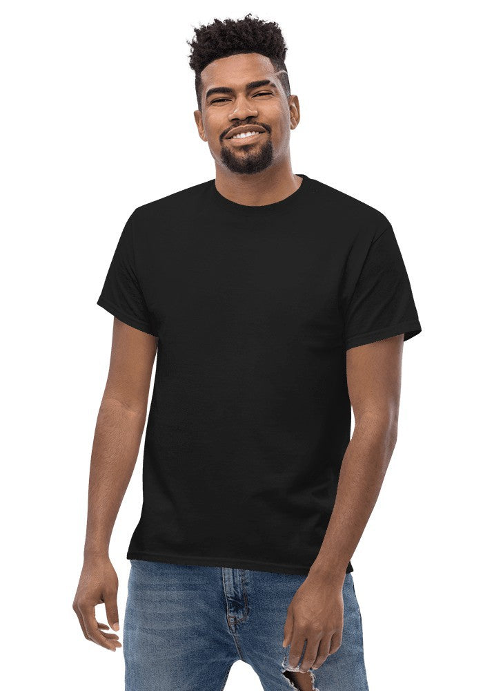 Custom Unisex Crewneck Tee in Black, model photo