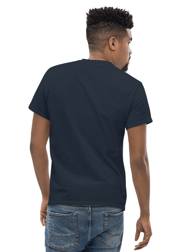 Custom Unisex Crewneck Tee in Navy, model photo