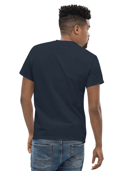 Custom Unisex Crewneck Tee in Navy, model photo