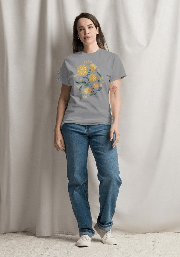 Custom Unisex Crewneck Tee in Gray, model photo