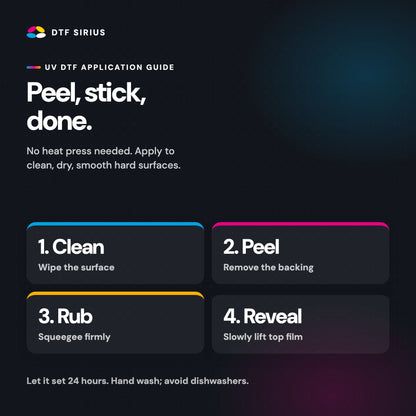 How to apply UV DTF: clean, peel, rub, reveal
