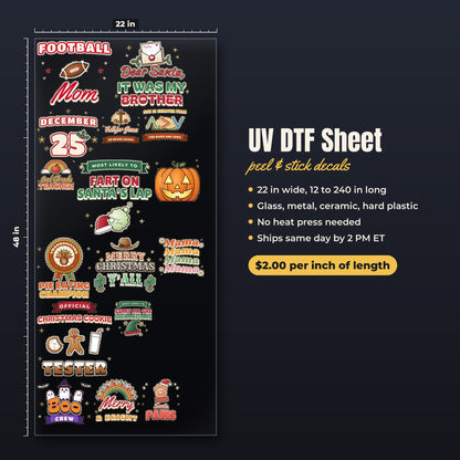 UV DTF decal sheet example: 22 in wide sheet with cut lines