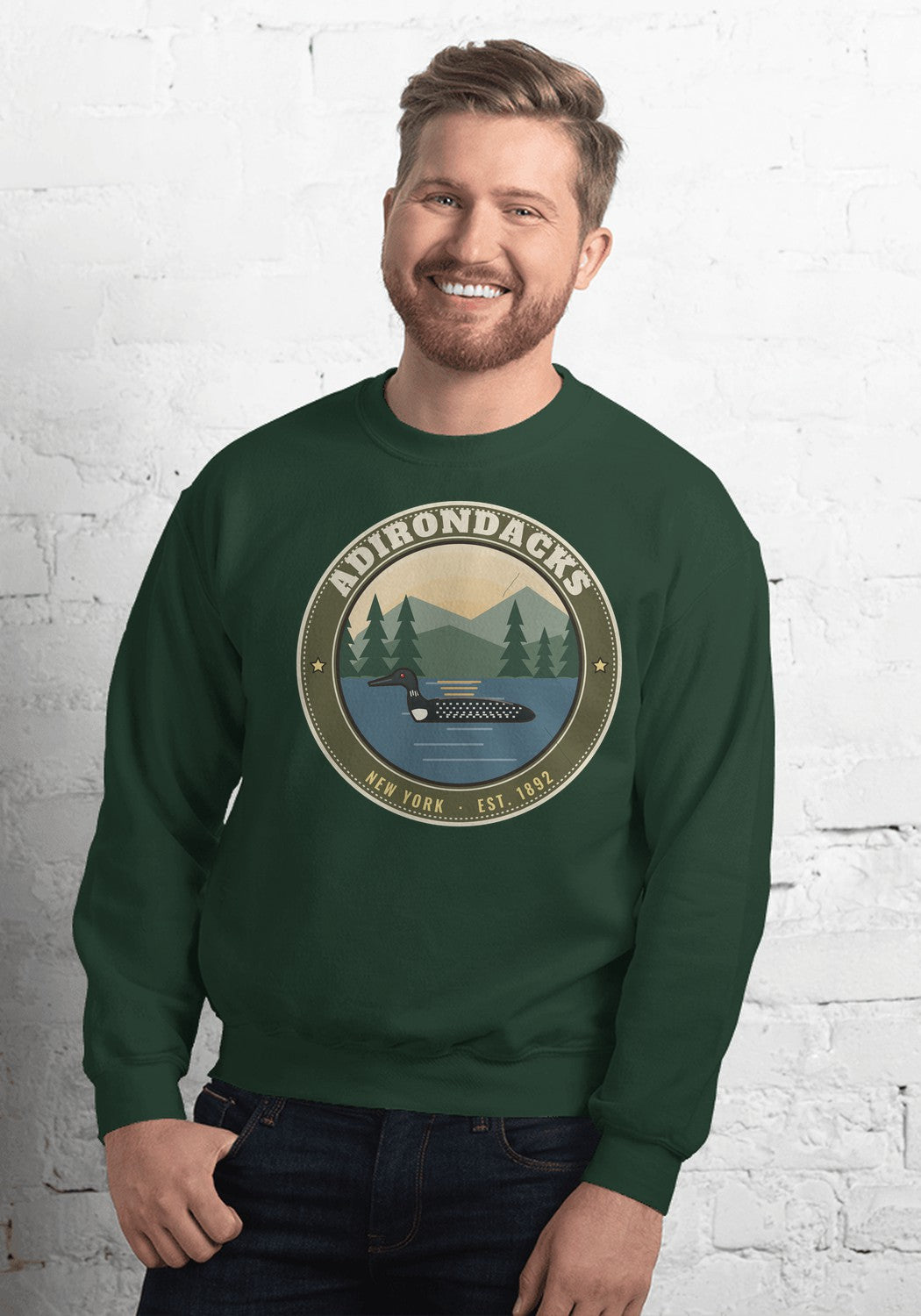 Adirondacks Common Loon sweatshirt in Forest Green