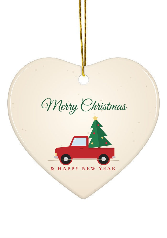 Vintage Red Truck Christmas ornament, heart shape