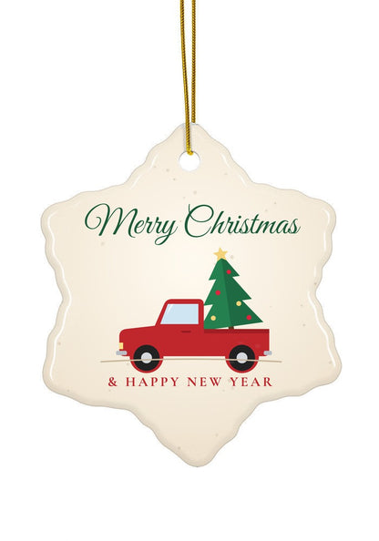 Vintage Red Truck Christmas ornament, snowflake shape