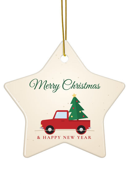 Vintage Red Truck Christmas ornament, star shape