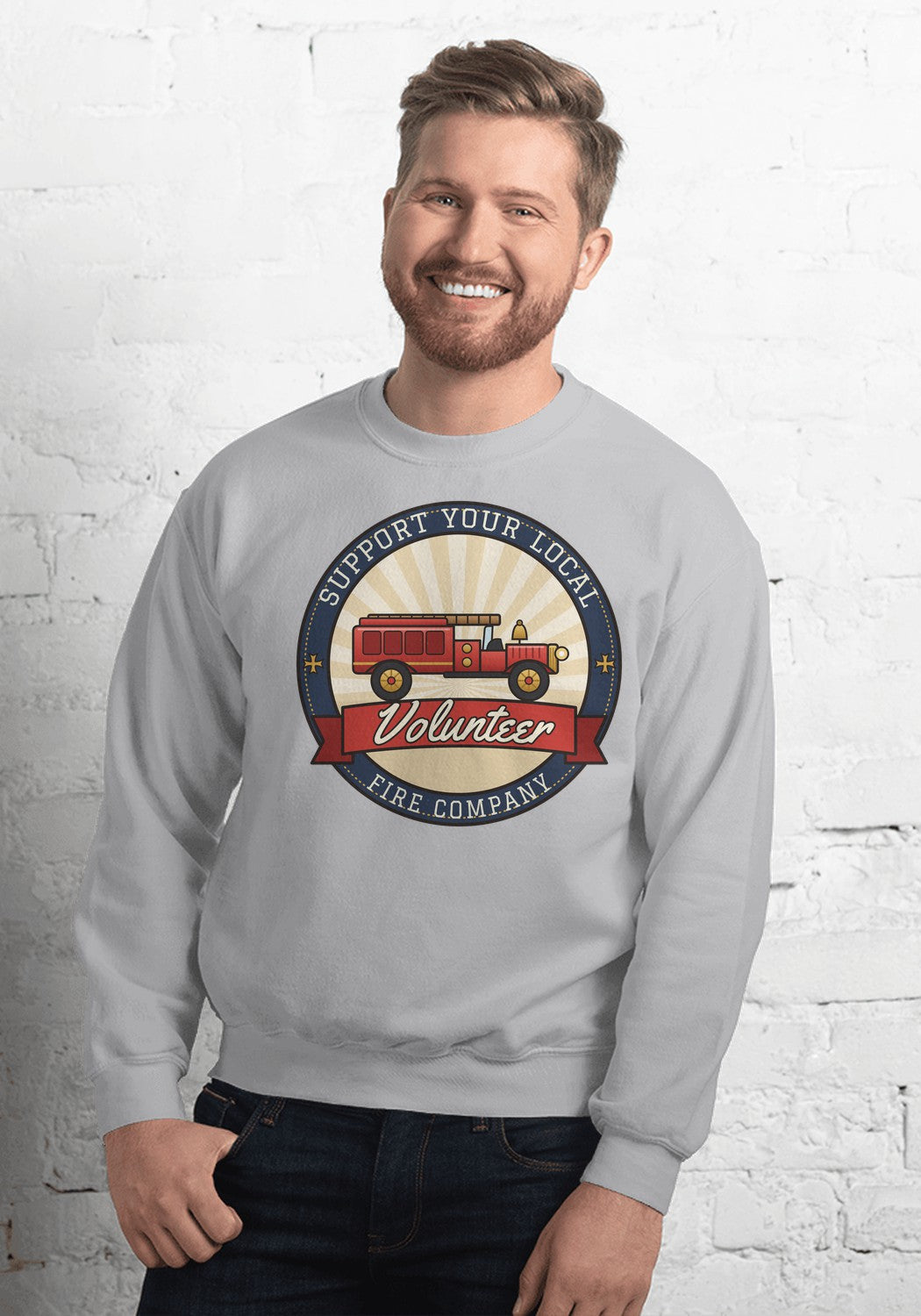 Support Your Local Volunteer Fire Company sweatshirt in Sport Grey