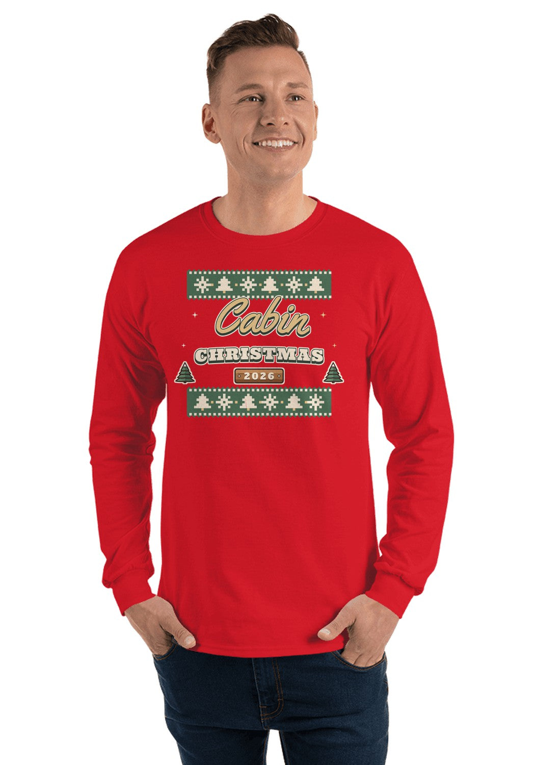 Cabin Christmas 2026 long sleeve pajama tee in Red