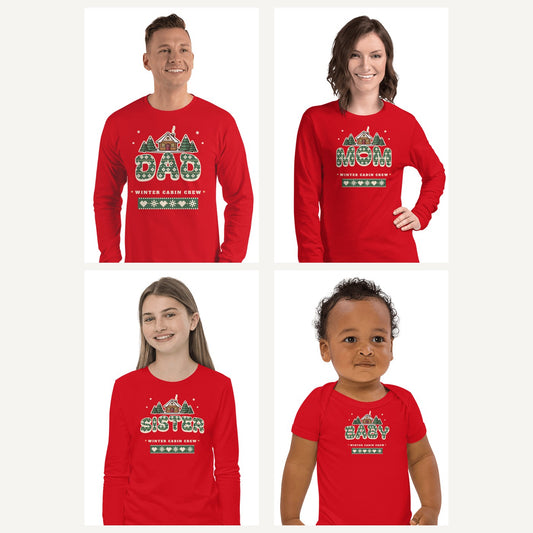 Winter Cabin Family Pajama Shirts in Red, family set