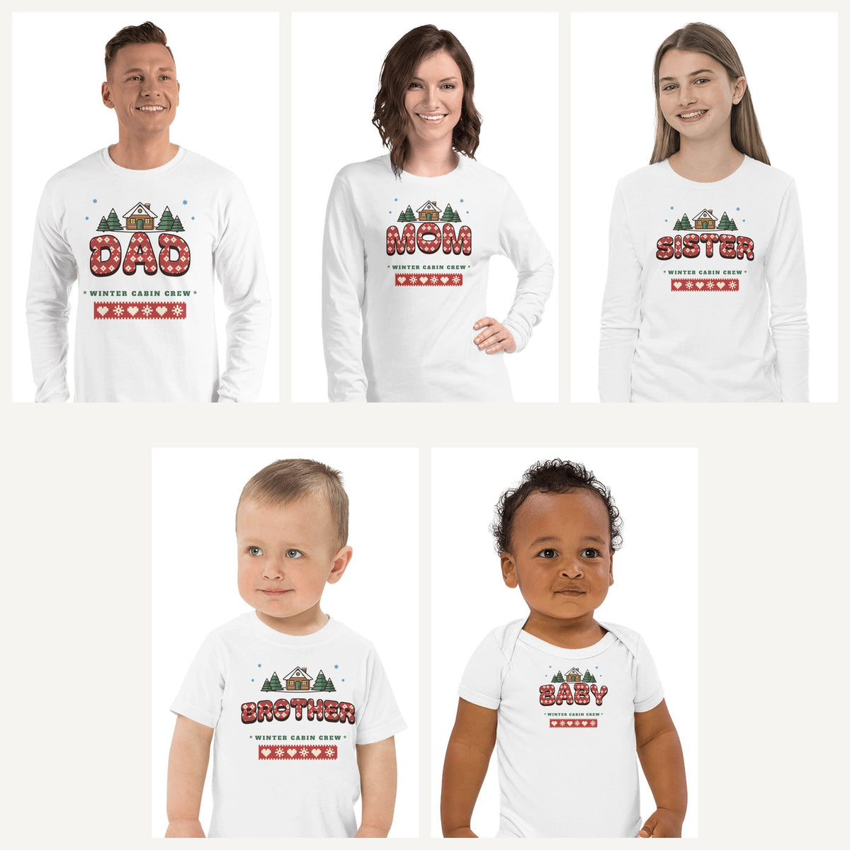 Winter Cabin Family Pajama Shirts in White, family set