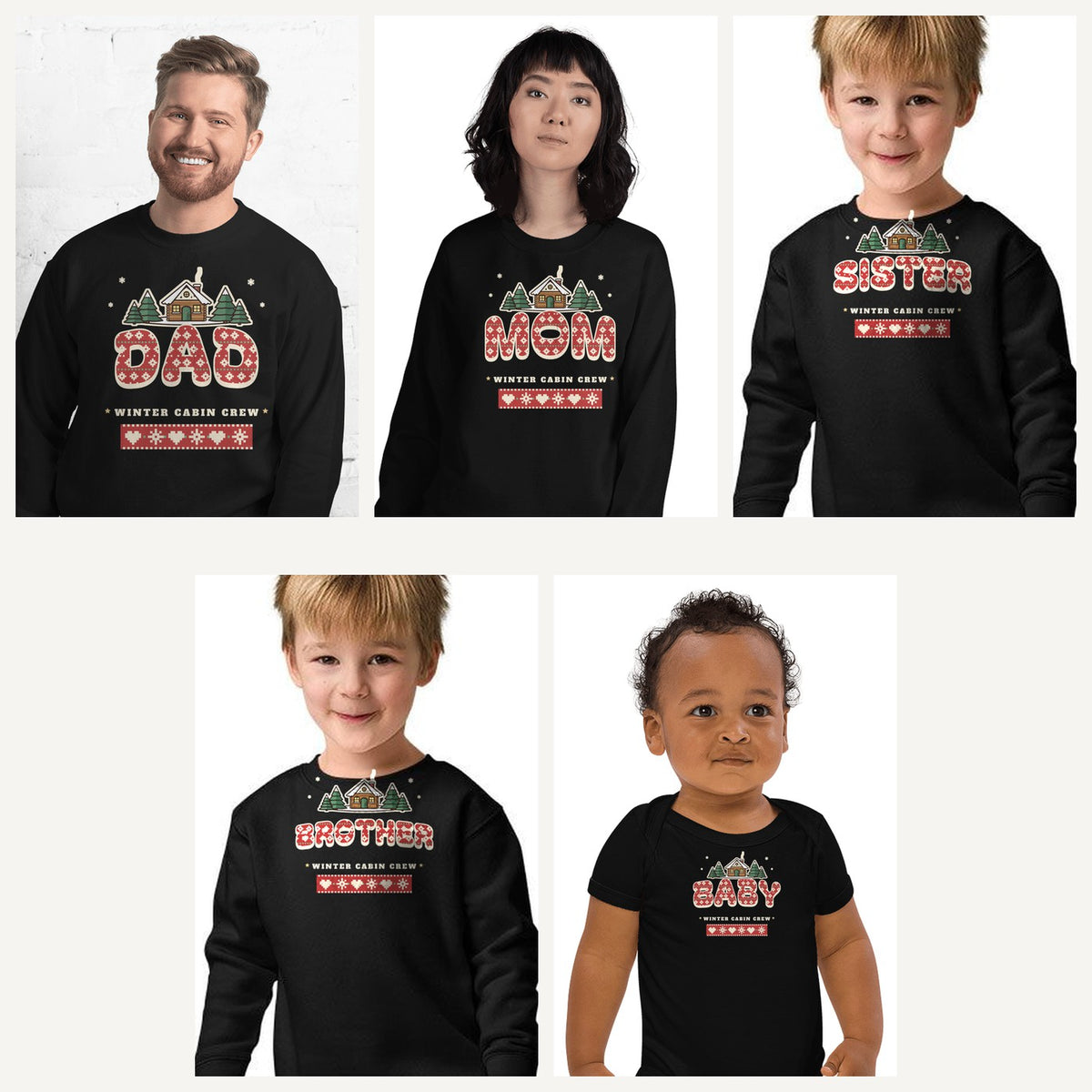 Winter Cabin Family Sweatshirts in Black, family set