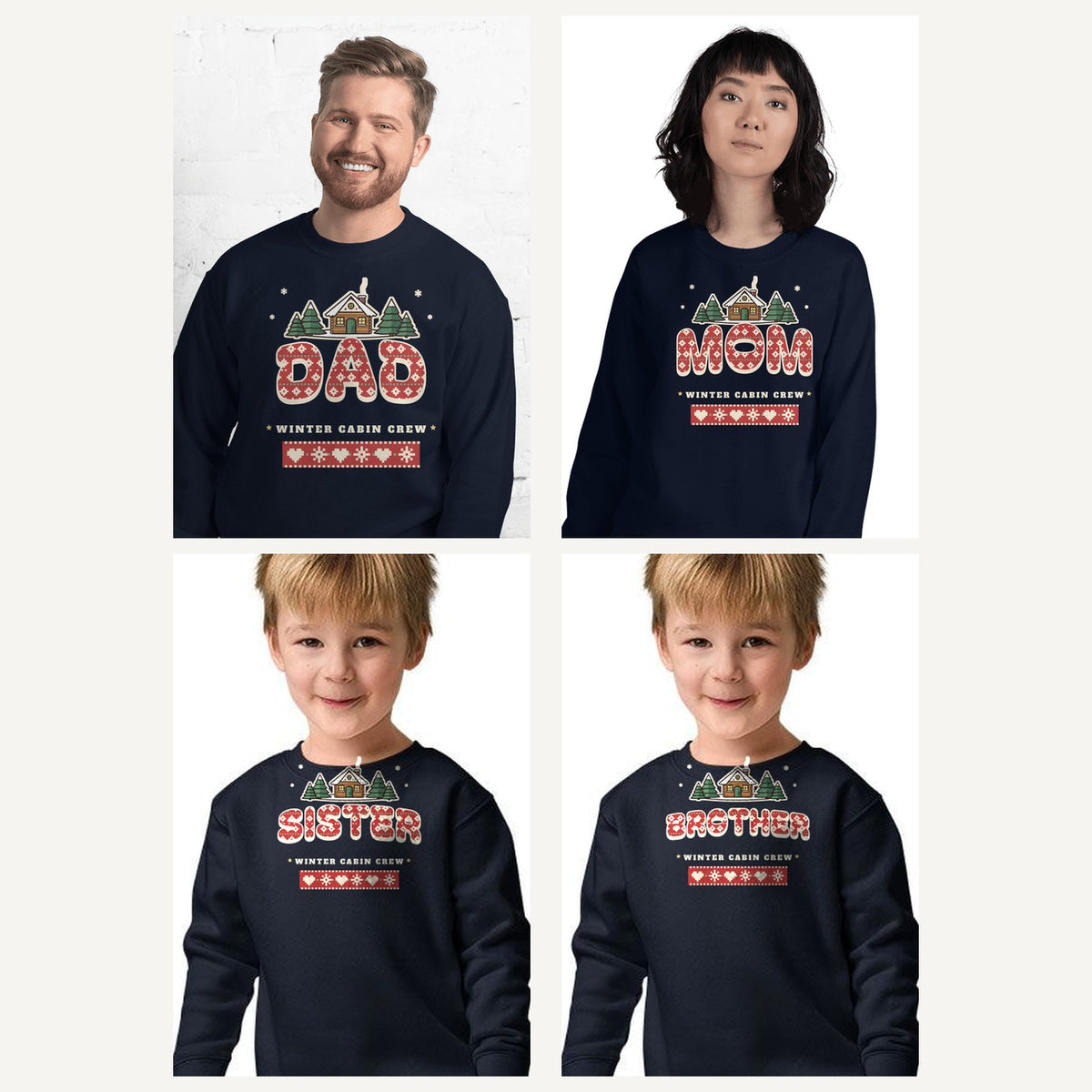 Winter Cabin Family Sweatshirts in Navy, family set