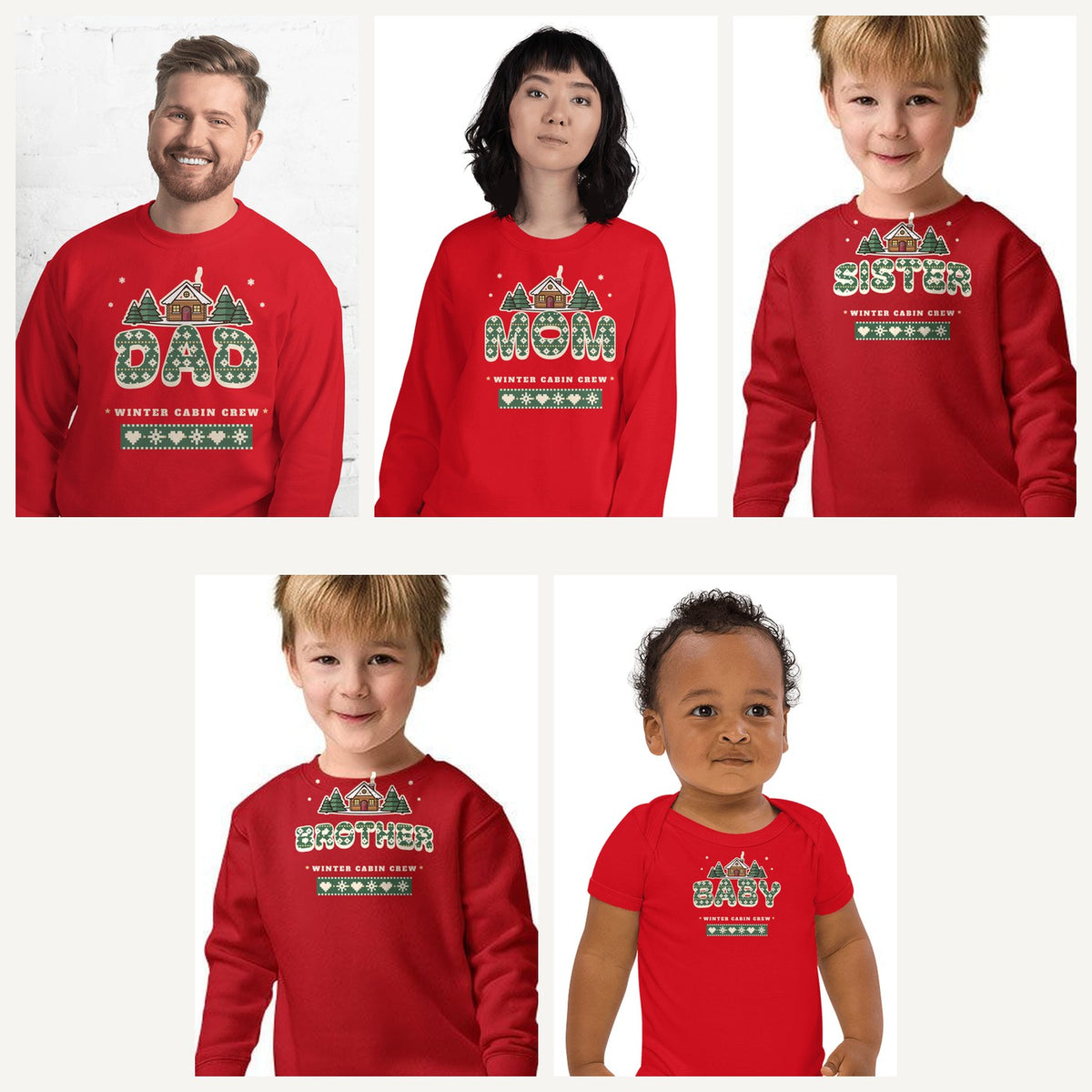 Winter Cabin Family Sweatshirts in Red, family set