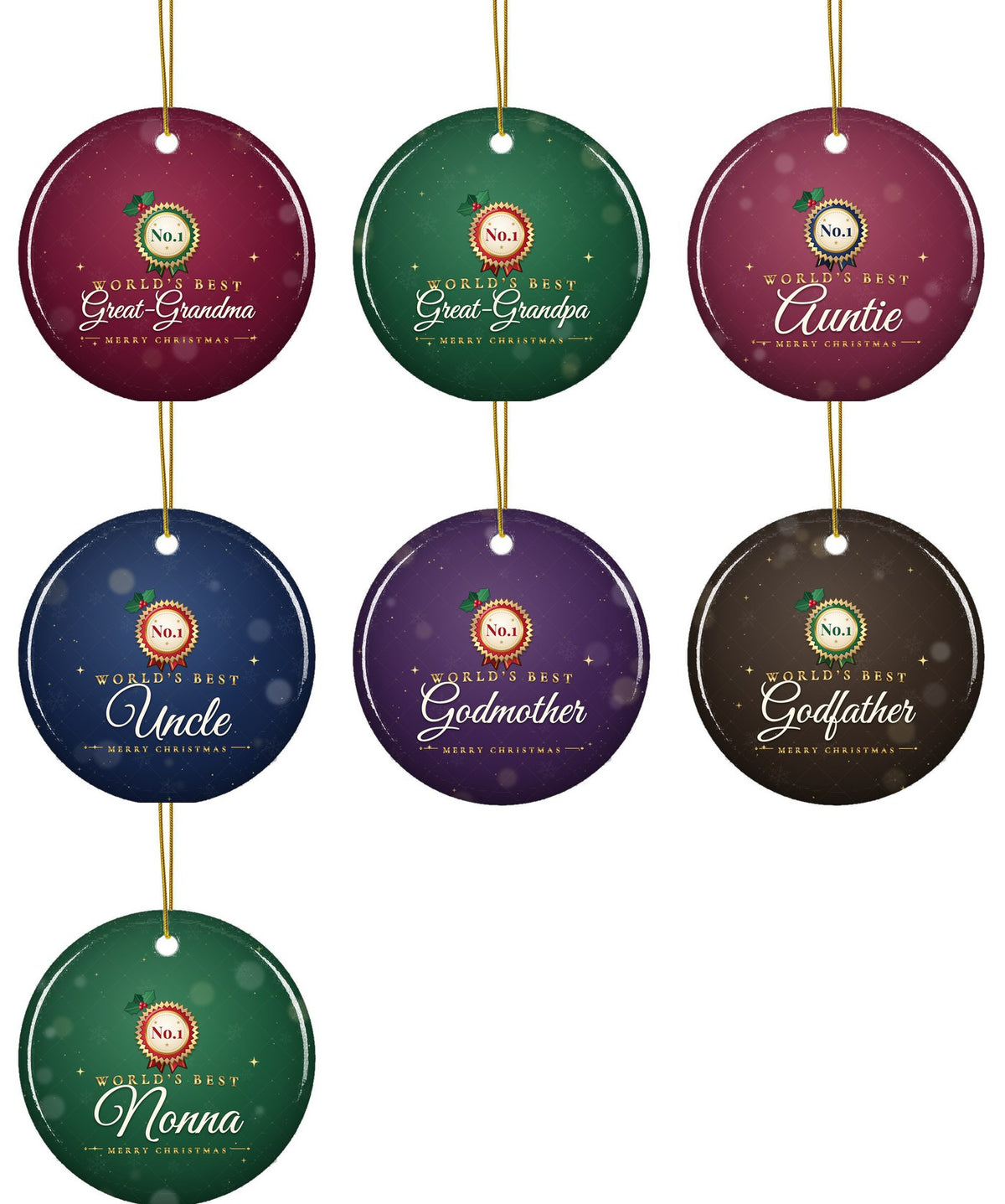 World's Best family role Christmas ornament: all designs