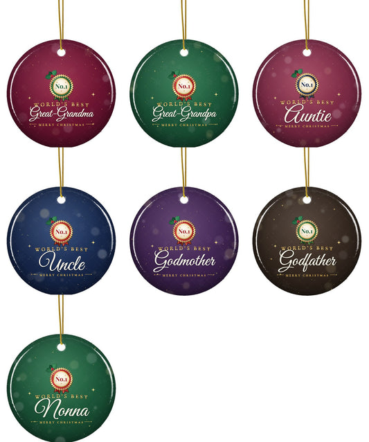 World's Best family role Christmas ornament: all designs