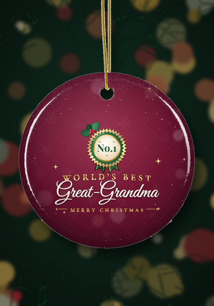 World's Best family role Christmas ornament hanging on a Christmas tree
