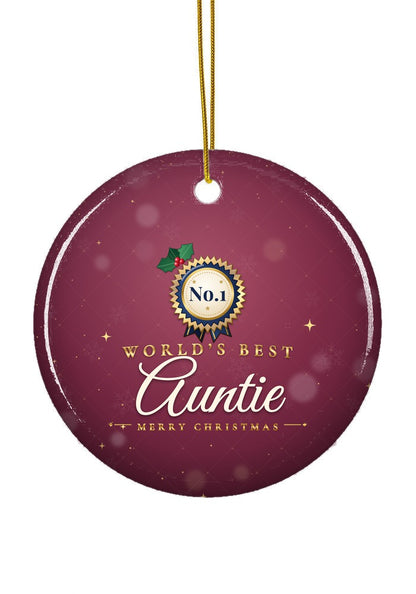 World's Best Auntie ornament, circle shape