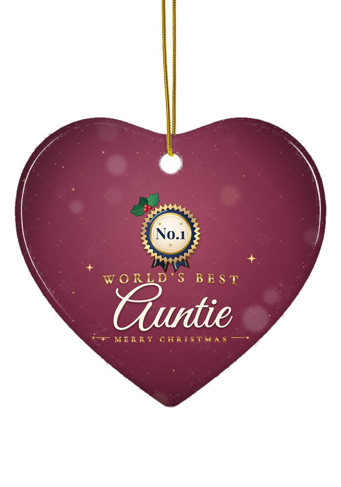 World's Best Auntie ornament, heart shape