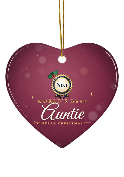 World's Best Auntie ornament, heart shape