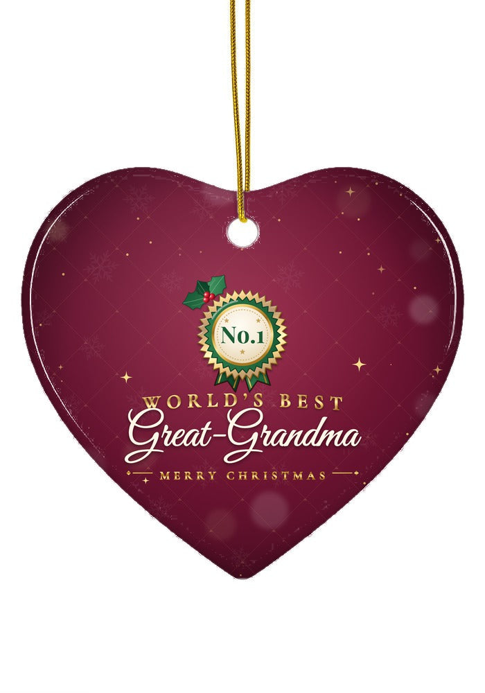 World's Best Great-Grandma ornament, heart shape