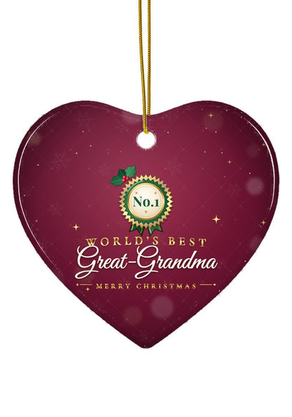 World's Best Great-Grandma ornament, heart shape
